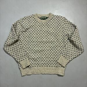 Vintage 80s American Eagle Wool Nordic Sweater Fisherman's Grey & Navy USA MADE